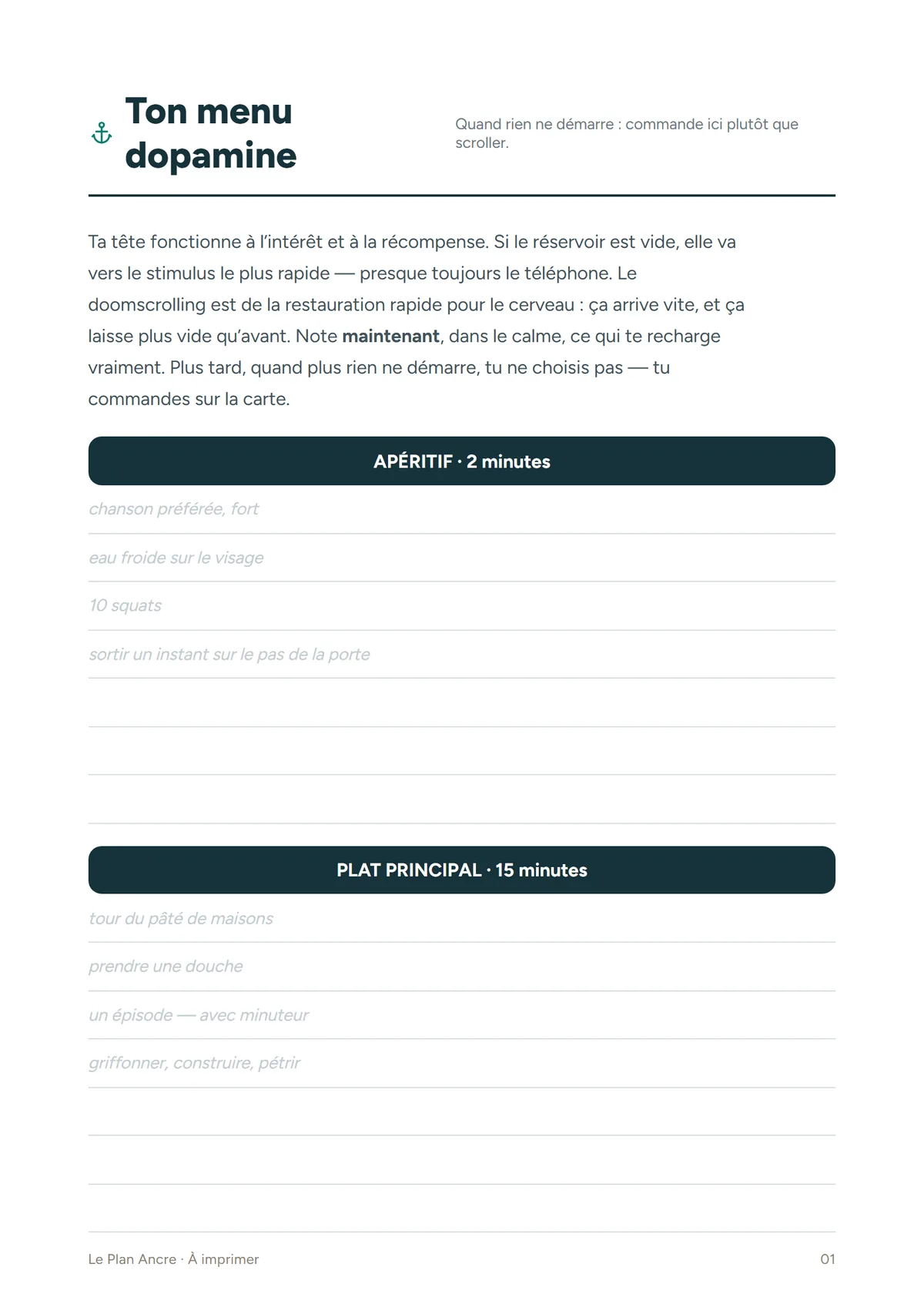 Le menu dopamine